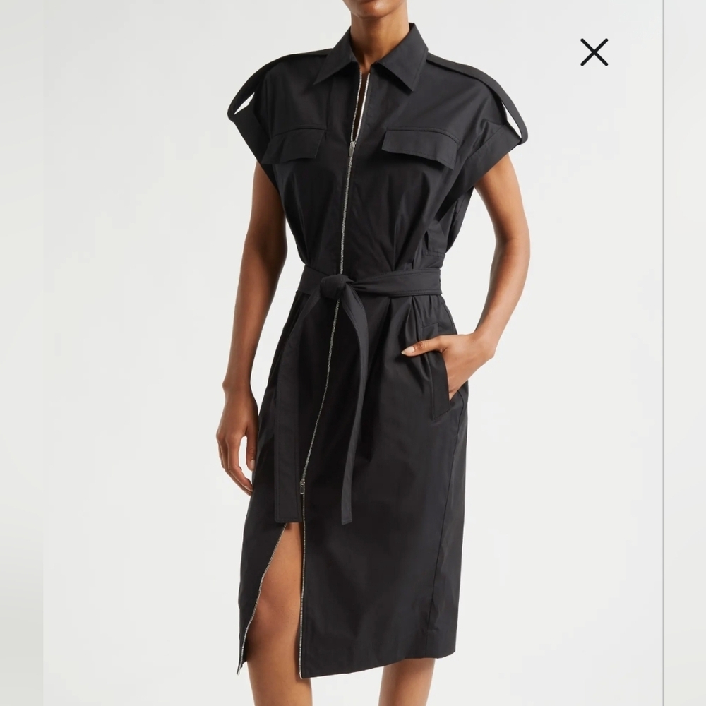 ALC Thea Black Short Sleeve Utility Zip Front Midi Dress Size 4